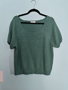 LC Lauren Conrad Scoop Neck Textured Short Sleeve Sweater in Sage